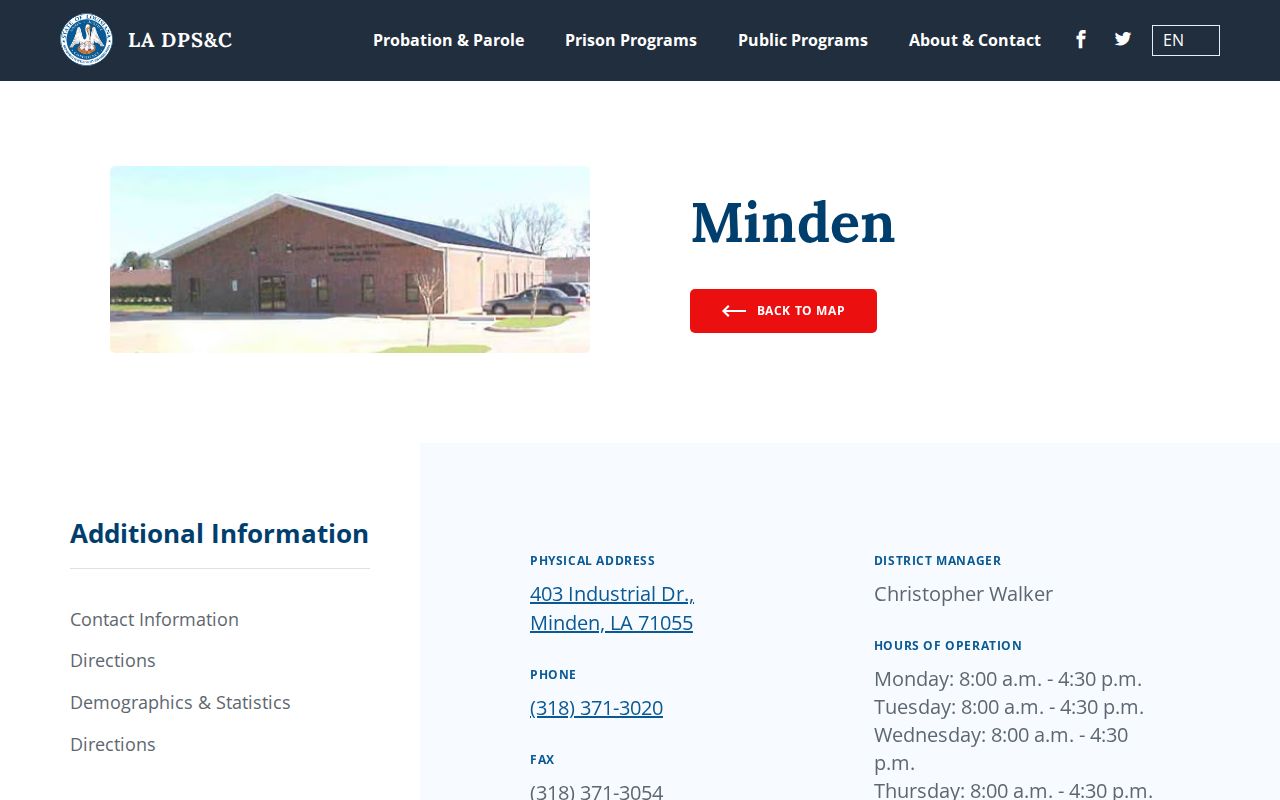 Webster Parish parole and probation Minden district office information