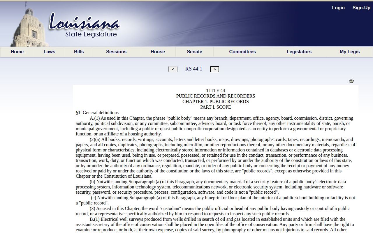 Louisiana public-record definition affecting Webster Parish release mugshots