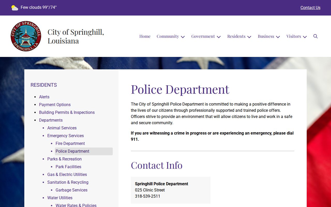 Webster Parish Jail release and Springhill arrest agency contact